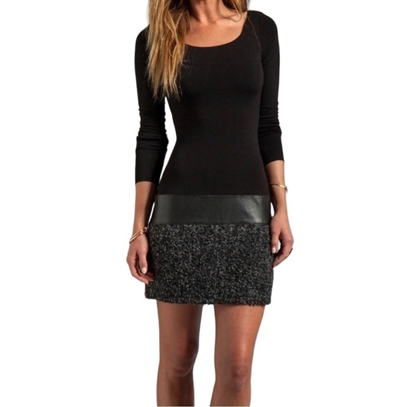 Bailey 44 Allegory Dress sz LARGE Black Rayon Blend Long Sleeve PU Panel Shift - Picture 1 of 5